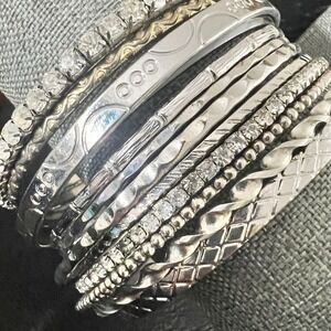 12 Vintage-Now Silver Tone Textured Stackable Bangle Bracelet Set  7-8 Indie
